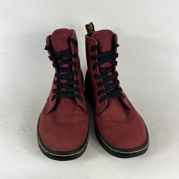 Dr. Martens Shoreditch Ankle Booties Women's 6 Red Canvas Lace-Up High Top AW004 - Picture 4 of 9